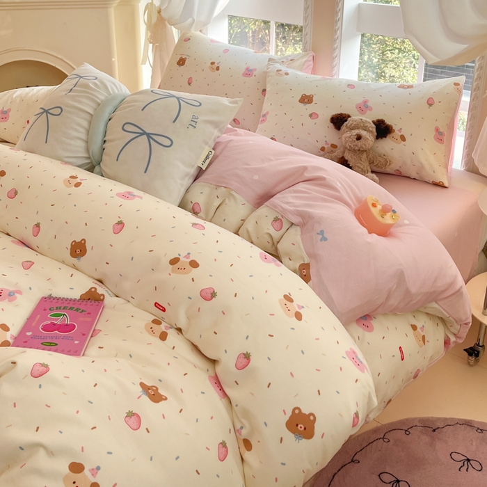 91家纺网 家纺一手货源 找家纺 Sweet dreams甜梦 2025新款全棉纯棉小清新卡通被套单品单被套被套单件 草莓小兔