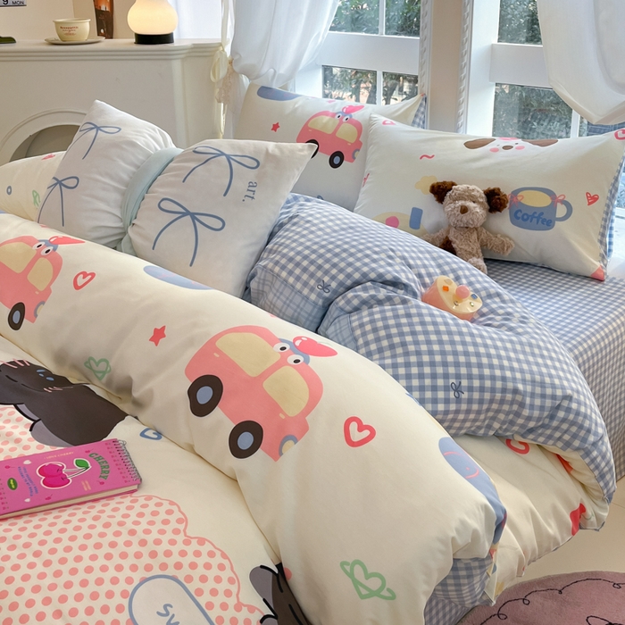91家纺网 家纺一手货源 找家纺 Sweet dreams甜梦 2025新款全棉纯棉小清新卡通被套单品单被套被套单件 蛋糕猫猫