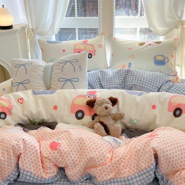 91家纺网 家纺一手货源 找家纺 Sweet dreams甜梦 2025新款全棉纯棉小清新卡通被套单品单被套被套单件 蛋糕猫猫