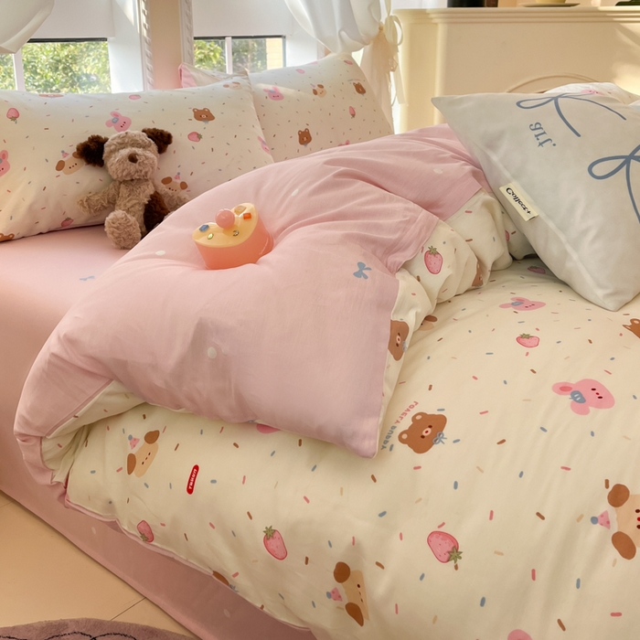 91家纺网 家纺一手货源 找家纺 Sweet dreams甜梦 2025新款全棉纯棉小清新卡通被套单品单被套被套单件 草莓小兔