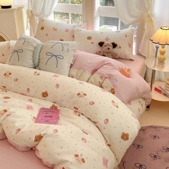 91家纺网 家纺一手货源 找家纺 Sweet dreams甜梦 2025新款全棉纯棉小清新卡通被套单品单被套被套单件 草莓小兔