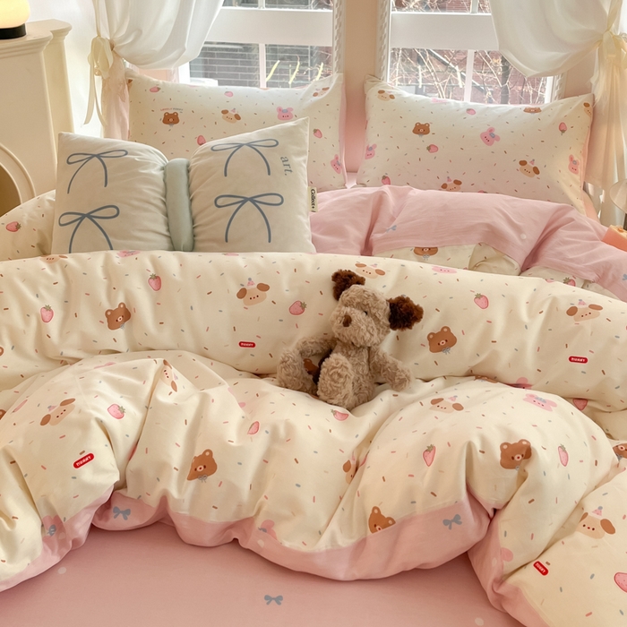 91家纺网 家纺一手货源 找家纺 Sweet dreams甜梦 2025新款全棉纯棉小清新卡通被套单品单被套被套单件 草莓小兔