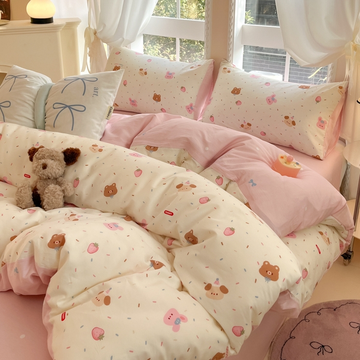 91家纺网 家纺一手货源 找家纺 Sweet dreams甜梦 2025新款全棉纯棉小清新卡通被套单品单被套被套单件 草莓小兔