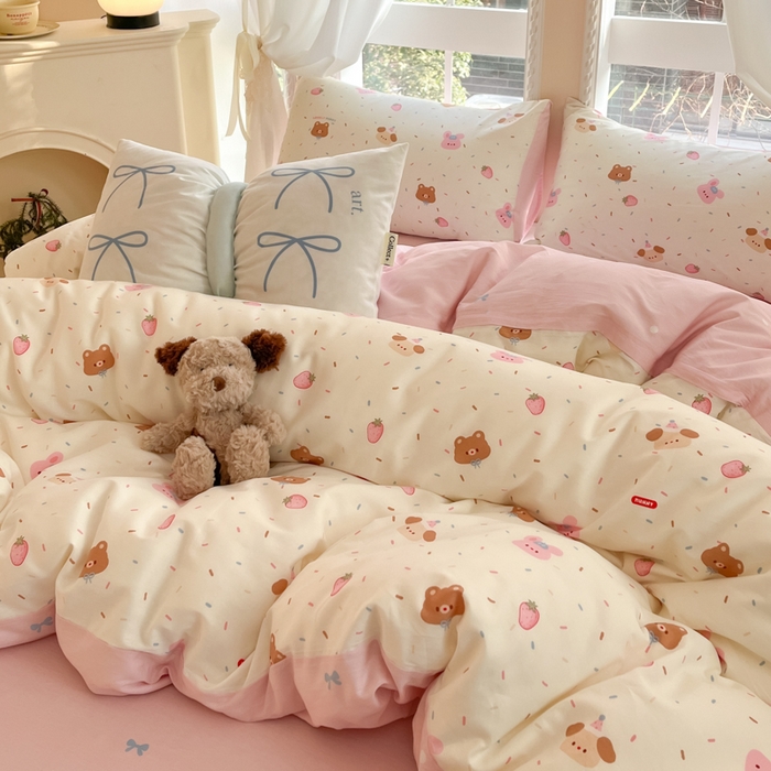 91家纺网 家纺一手货源 找家纺 Sweet dreams甜梦 2025新款全棉纯棉小清新卡通被套单品单被套被套单件 草莓小兔