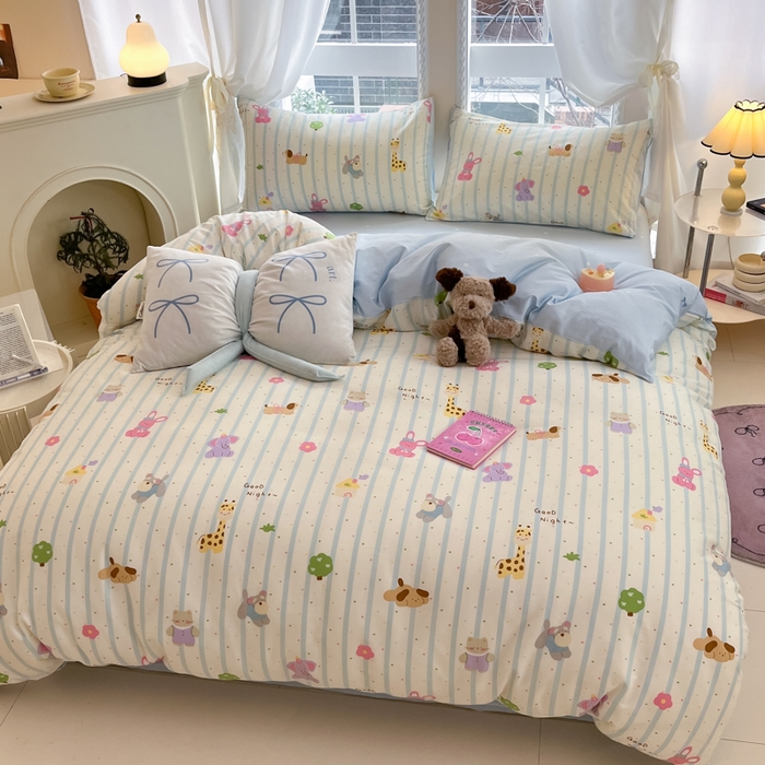 91家纺网 家纺一手货源 找家纺 Sweet dreams甜梦 2025新款全棉纯棉小清新卡通被套单品单被套被套单件 奇趣动物园