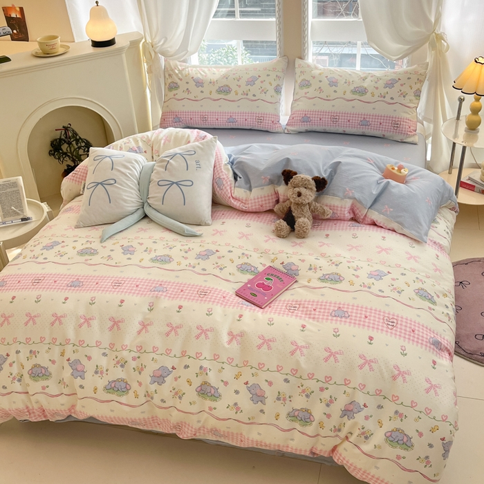 91家纺网 家纺一手货源 找家纺 Sweet dreams甜梦 2025新款全棉纯棉小清新卡通被套单品单被套被套单件 花花小象