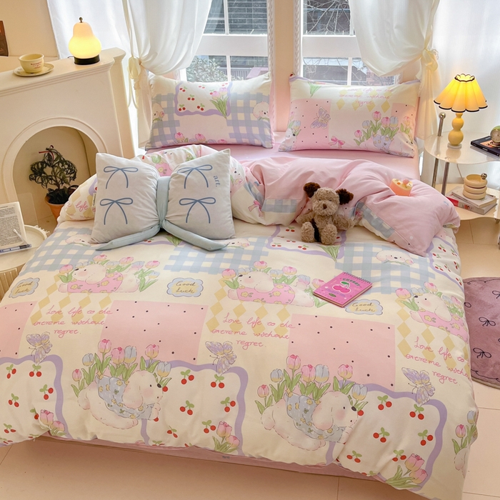 91家纺网 家纺一手货源 找家纺 Sweet dreams甜梦 2025新款全棉纯棉小清新卡通被套单品单被套被套单件 郁金香小狗