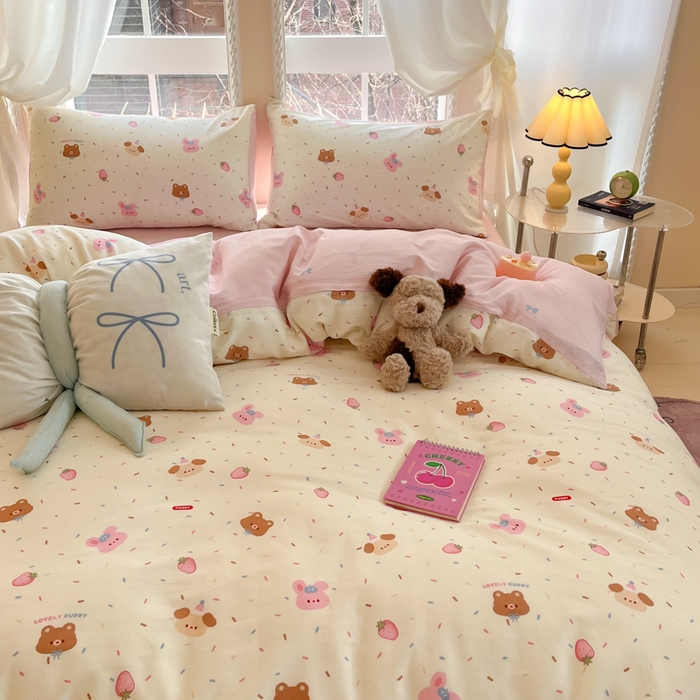 91家纺网 家纺一手货源 找家纺 Sweet dreams甜梦 2025新款全棉纯棉小清新卡通被套单品单被套被套单件 草莓小兔