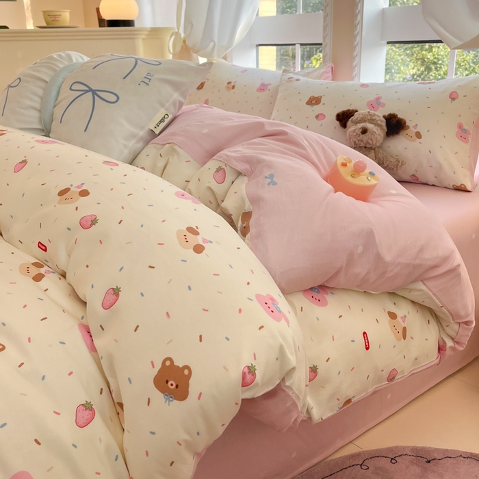 91家纺网 家纺一手货源 找家纺 Sweet dreams甜梦 2025新款全棉纯棉小清新卡通被套单品单被套被套单件 草莓小兔