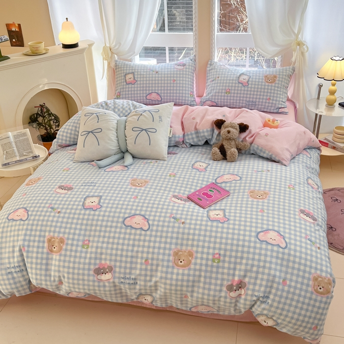 91家纺网 家纺一手货源 找家纺 Sweet dreams甜梦 2025新款全棉纯棉小清新卡通被套单品单被套被套单件 格子小狗