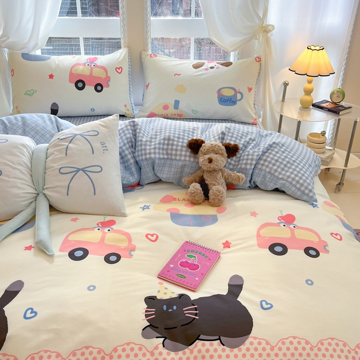 91家纺网 家纺一手货源 找家纺 Sweet dreams甜梦 2025新款全棉纯棉小清新卡通被套单品单被套被套单件 蛋糕猫猫
