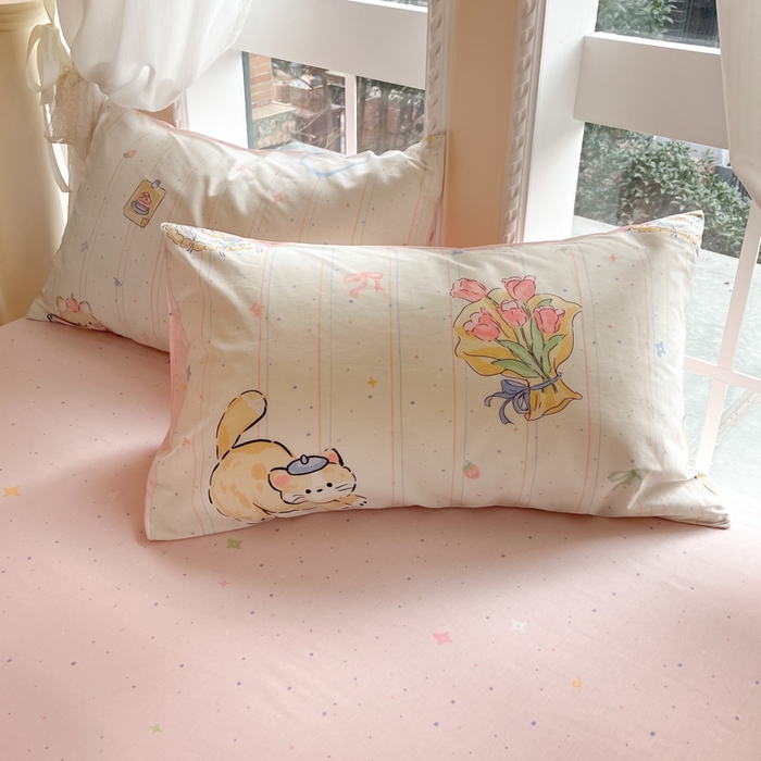 91家纺网 家纺一手货源 找家纺 Sweet dreams甜梦 2025新款全棉纯棉小清新卡通被套单品单被套被套单件 花花小猫