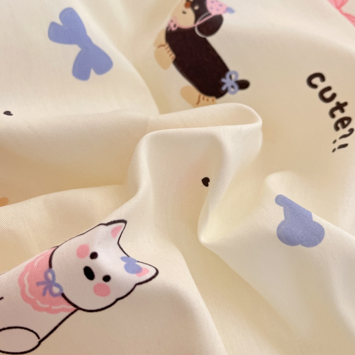 91家纺网 家纺一手货源 找家纺 Sweet dreams甜梦 2025新款全棉纯棉小清新卡通被套单品单被套被套单件 蝴蝶结小狗