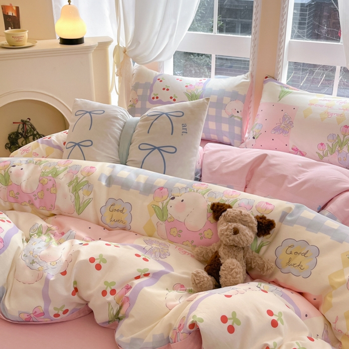 91家纺网 家纺一手货源 找家纺 Sweet dreams甜梦 2025新款全棉纯棉小清新卡通被套单品单被套被套单件 郁金香小狗