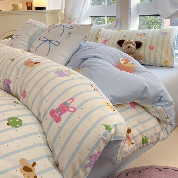 91家纺网 家纺一手货源 找家纺 Sweet dreams甜梦 2025新款全棉纯棉小清新卡通被套单品单被套被套单件 奇趣动物园