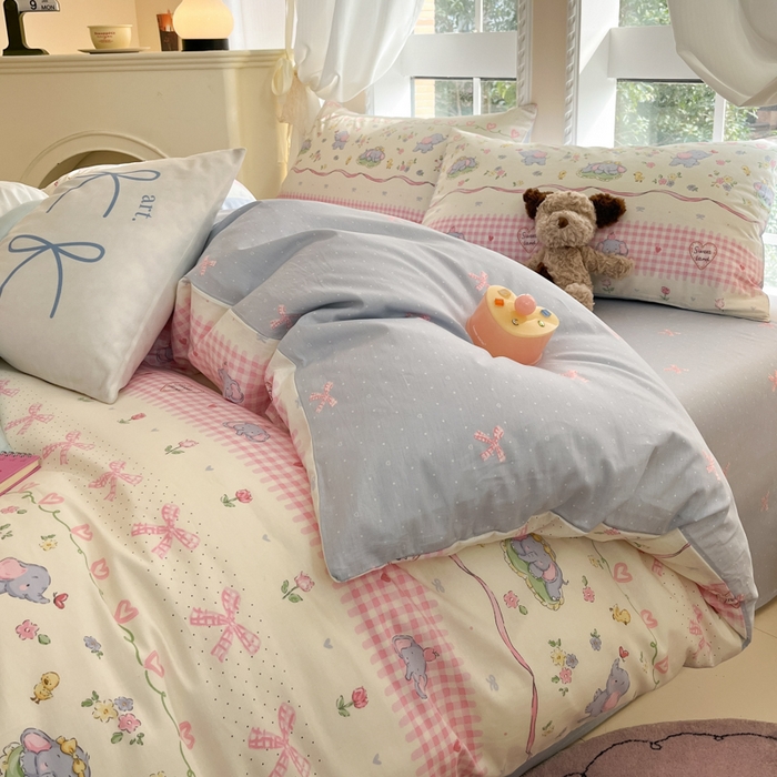 91家纺网 家纺一手货源 找家纺 Sweet dreams甜梦 2025新款全棉纯棉小清新卡通被套单品单被套被套单件 花花小象