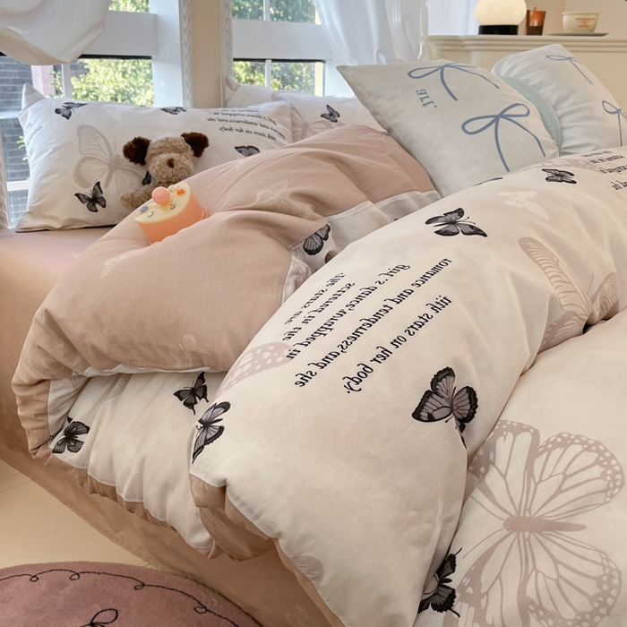 91家纺网 家纺一手货源 找家纺 Sweet dreams甜梦 2025新款全棉纯棉小清新卡通被套单品单被套被套单件 蝶花