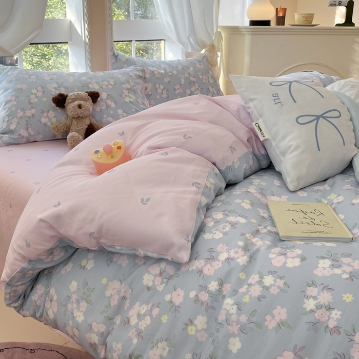 91家纺网 家纺一手货源 找家纺 Sweet dreams甜梦 2025新款全棉纯棉小清新卡通被套单品单被套被套单件 蓝色花语