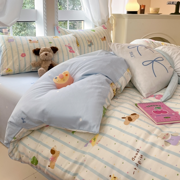 91家纺网 家纺一手货源 找家纺 Sweet dreams甜梦 2025新款全棉纯棉小清新卡通被套单品单被套被套单件 奇趣动物园