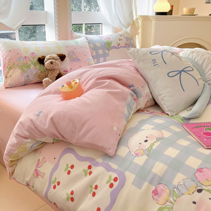 91家纺网 家纺一手货源 找家纺 Sweet dreams甜梦 2025新款全棉纯棉小清新卡通被套单品单被套被套单件 郁金香小狗