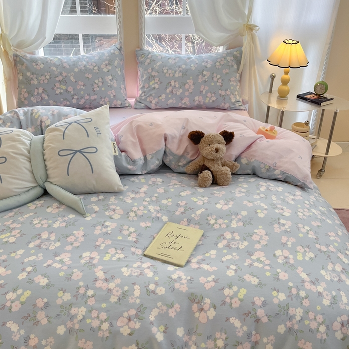 91家纺网 家纺一手货源 找家纺 Sweet dreams甜梦 2025新款全棉纯棉小清新卡通被套单品单被套被套单件 蓝色花语