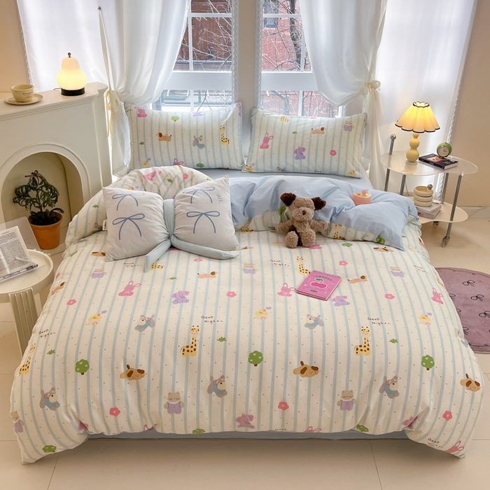 91家纺网 家纺一手货源 找家纺 Sweet dreams甜梦 2025新款全棉纯棉小清新卡通被套单品单被套被套单件 奇趣动物园