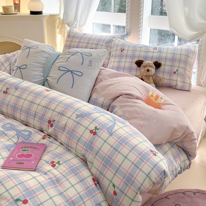 91家纺网 家纺一手货源 找家纺 Sweet dreams甜梦 2025新款全棉纯棉小清新卡通被套单品单被套被套单件 蝴蝶结樱桃