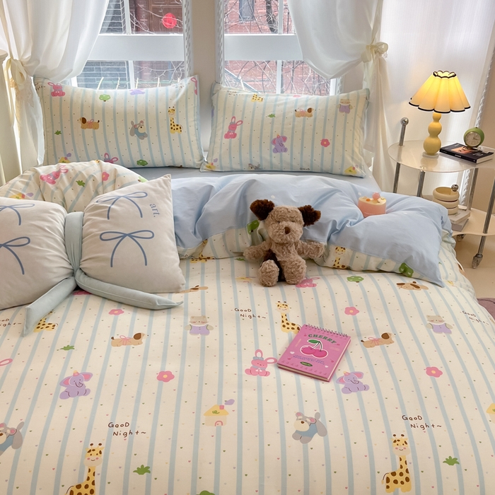 91家纺网 家纺一手货源 找家纺 Sweet dreams甜梦 2025新款全棉纯棉小清新卡通被套单品单被套被套单件 奇趣动物园