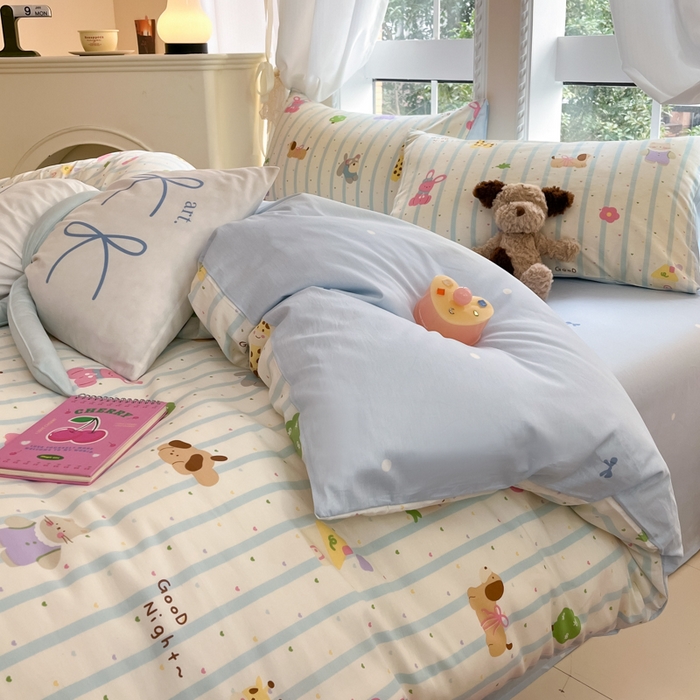 91家纺网 家纺一手货源 找家纺 Sweet dreams甜梦 2025新款全棉纯棉小清新卡通被套单品单被套被套单件 奇趣动物园