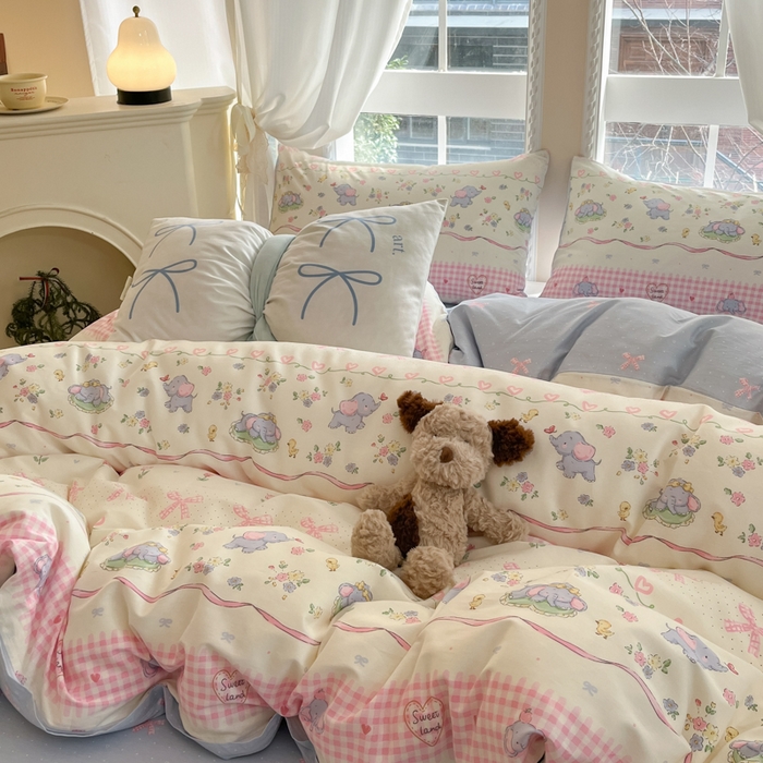 91家纺网 家纺一手货源 找家纺 Sweet dreams甜梦 2025新款全棉纯棉小清新卡通被套单品单被套被套单件 花花小象