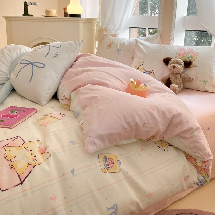 91家纺网 家纺一手货源 找家纺 Sweet dreams甜梦 2025新款全棉纯棉小清新卡通被套单品单被套被套单件 花花小猫