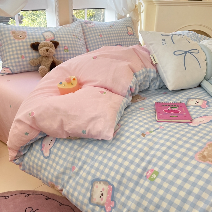 91家纺网 家纺一手货源 找家纺 Sweet dreams甜梦 2025新款全棉纯棉小清新卡通被套单品单被套被套单件 格子小狗