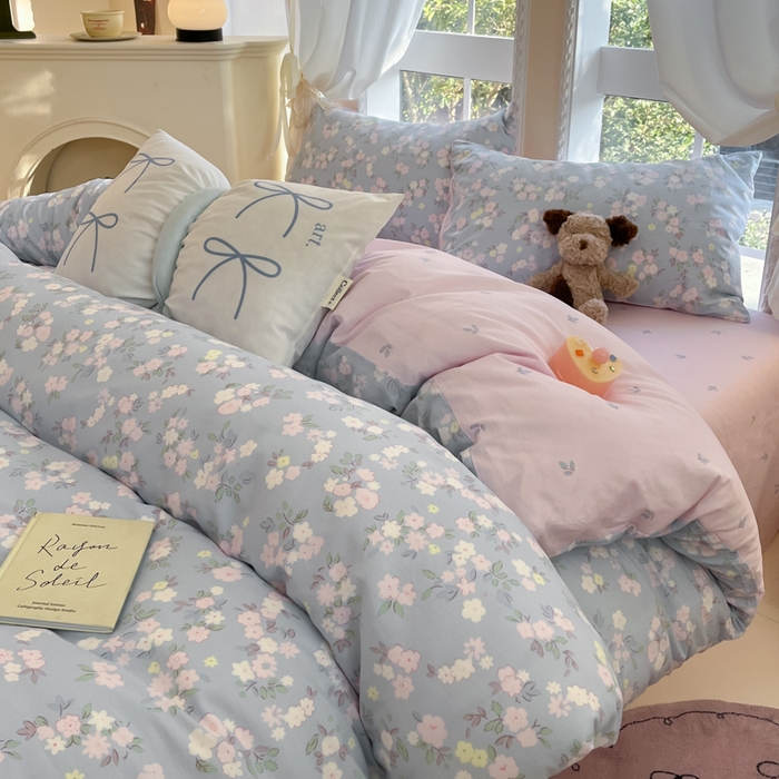 91家纺网 家纺一手货源 找家纺 Sweet dreams甜梦 2025新款全棉纯棉小清新卡通被套单品单被套被套单件 蓝色花语