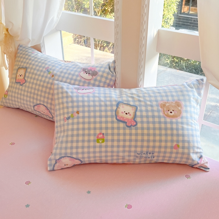 91家纺网 家纺一手货源 找家纺 Sweet dreams甜梦 2025新款全棉纯棉小清新卡通被套单品单被套被套单件 格子小狗