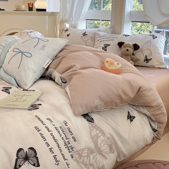 91家纺网 家纺一手货源 找家纺 Sweet dreams甜梦 2025新款全棉纯棉小清新卡通被套单品单被套被套单件 蝶花