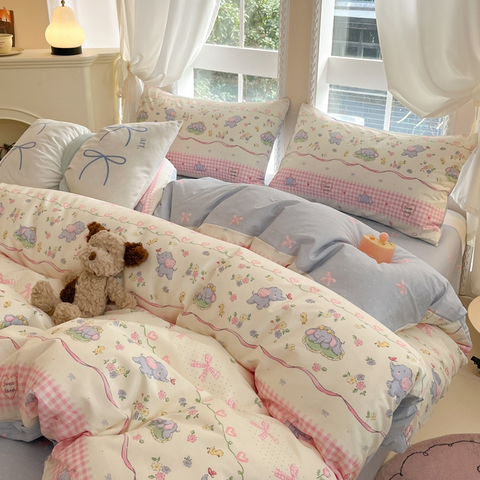 91家纺网 家纺一手货源 找家纺 Sweet dreams甜梦 2025新款全棉纯棉小清新卡通被套单品单被套被套单件 花花小象