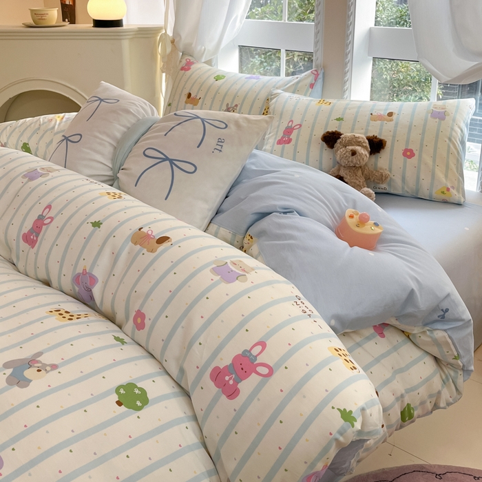 91家纺网 家纺一手货源 找家纺 Sweet dreams甜梦 2025新款全棉纯棉小清新卡通被套单品单被套被套单件 奇趣动物园