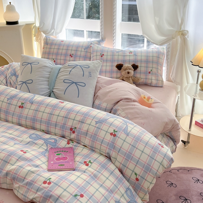 91家纺网 家纺一手货源 找家纺 Sweet dreams甜梦 2025新款全棉纯棉小清新卡通被套单品单被套被套单件 蝴蝶结樱桃