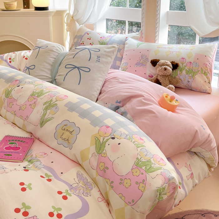 91家纺网 家纺一手货源 找家纺 Sweet dreams甜梦 2025新款全棉纯棉小清新卡通被套单品单被套被套单件 郁金香小狗