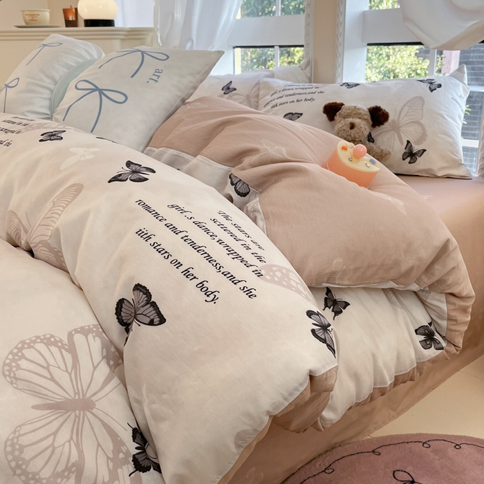 91家纺网 家纺一手货源 找家纺 Sweet dreams甜梦 2025新款全棉纯棉小清新卡通被套单品单被套被套单件 蝶花