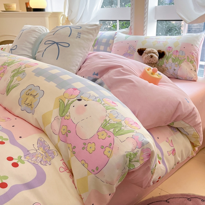 91家纺网 家纺一手货源 找家纺 Sweet dreams甜梦 2025新款全棉纯棉小清新卡通被套单品单被套被套单件 郁金香小狗