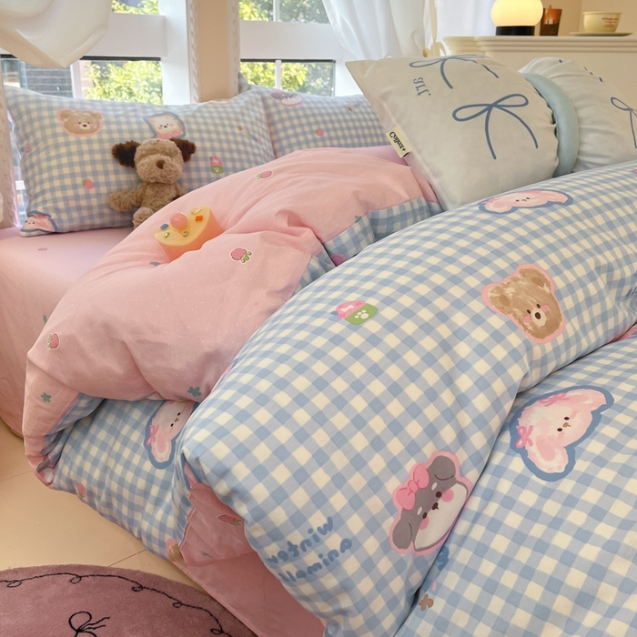 91家纺网 家纺一手货源 找家纺 Sweet dreams甜梦 2025新款全棉纯棉小清新卡通被套单品单被套被套单件 格子小狗