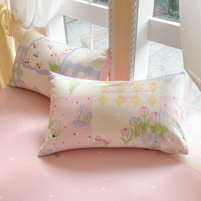 91家纺网 家纺一手货源 找家纺 Sweet dreams甜梦 2025新款全棉纯棉小清新卡通被套单品单被套被套单件 郁金香小狗