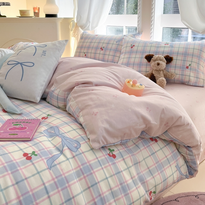 91家纺网 家纺一手货源 找家纺 Sweet dreams甜梦 2025新款全棉纯棉小清新卡通被套单品单被套被套单件 蝴蝶结樱桃