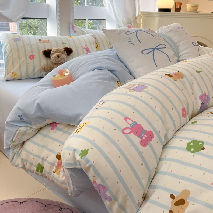 91家纺网 家纺一手货源 找家纺 Sweet dreams甜梦 2025新款全棉纯棉小清新卡通被套单品单被套被套单件 奇趣动物园