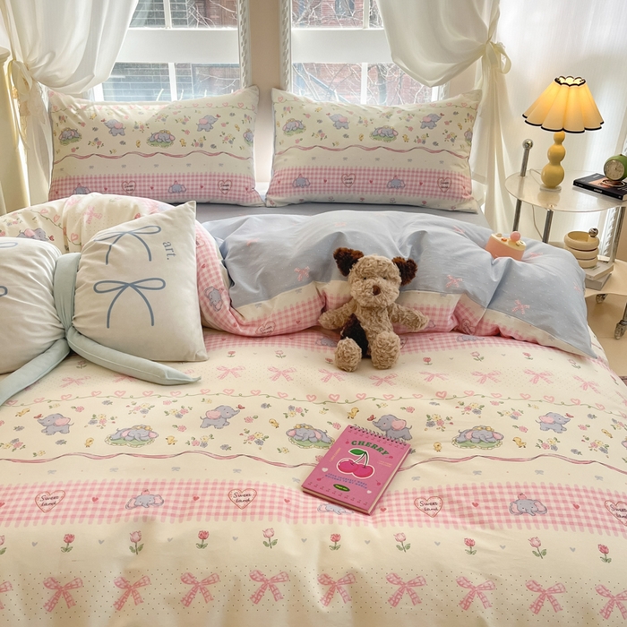 91家纺网 家纺一手货源 找家纺 Sweet dreams甜梦 2025新款全棉纯棉小清新卡通被套单品单被套被套单件 花花小象