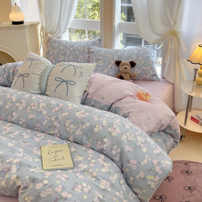 91家纺网 家纺一手货源 找家纺 Sweet dreams甜梦 2025新款全棉纯棉小清新卡通被套单品单被套被套单件 蓝色花语