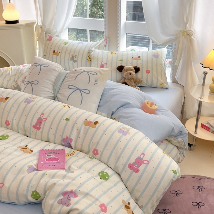 91家纺网 家纺一手货源 找家纺 Sweet dreams甜梦 2025新款全棉纯棉小清新卡通被套单品单被套被套单件 奇趣动物园