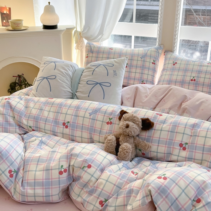 91家纺网 家纺一手货源 找家纺 Sweet dreams甜梦 2025新款全棉纯棉小清新卡通被套单品单被套被套单件 蝴蝶结樱桃