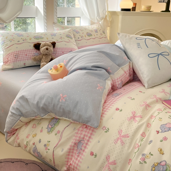 91家纺网 家纺一手货源 找家纺 Sweet dreams甜梦 2025新款全棉纯棉小清新卡通被套单品单被套被套单件 花花小象